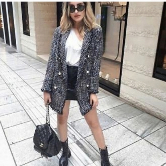 Zara * tweed textured long blazer size XS - Picture 7 of 16